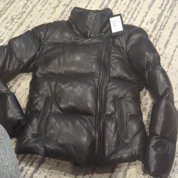 NWT Body & Christensen Black Super Soft Leather Puffer jacket - Picture 2 of 11